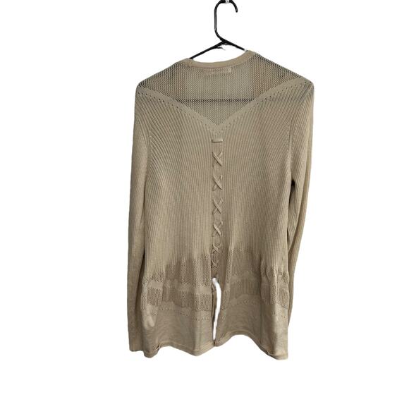August Silk Beige Open Cardigan M Lace Back Minimalist Quiet Lux Elevated Basics - Picture 6 of 9